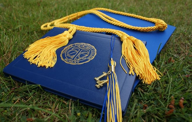 Canva - Diploma and Square Academic Hat on Grass Field